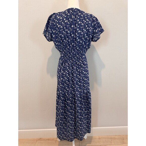 Sojourn Blue Floral Maxi Dress Women’s Sz S Short Sleeve V Neck Elastic Waist - Picture 3 of 12